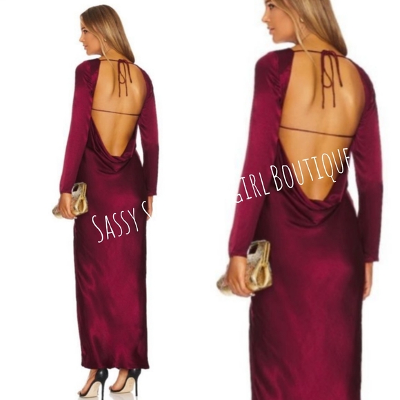🆕⭐ BARDOT wine red satin backless maxi dress - Picture 3 of 9